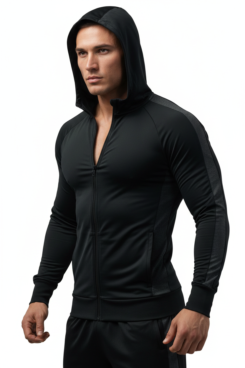 FULL ZIP HOODIE BLACK GREY